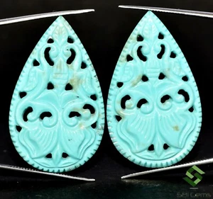Par de piedras preciosas sueltas hechas a mano turquesa natural certificado 35x21 mm - Imagen 1 de 6