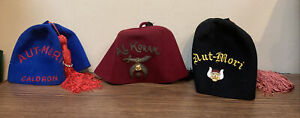 Lot Of 3 Vintage Masonic Fez Hat Cap AL Koran Aut-Mori Caldron Aut-Mori