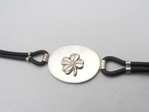 Four-Leaf: Bracelet Good Luck Charm Silver 925 And Rubber - Bangle Bracelet - Picture 1 of 4