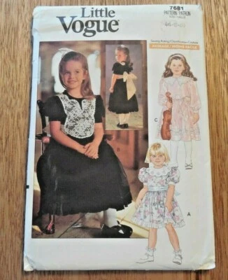 NEW!  Vintage 1989 Little Vogue Pattern 7681 Toddler Girls sz 4-6 Party Dress - Image 1 of 2