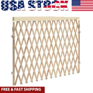 Retractable Fence Baby Pet Infants Toddlers Gate Wood 24-60" Natural Safety Home - Picture 1 of 7