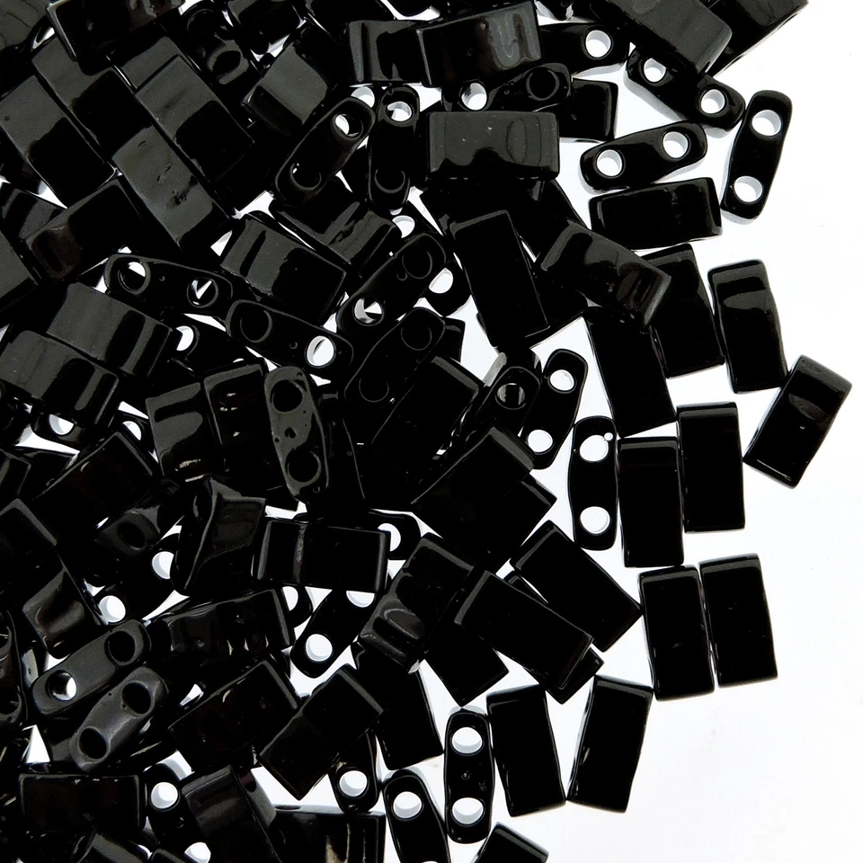 Miyuki Half Tila Beads 2-Hole Rectangle  2.3 x 5mm 7.8GM Jet Black MBHT-401 - Image 1 of 2