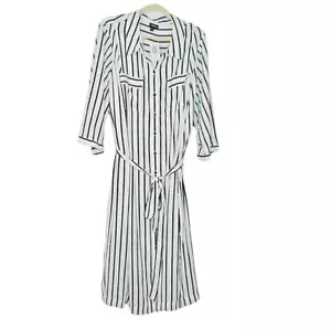 NEW Torrid Womens 4x Black White Stripe Button Up Shirt Maxi Dress Lined Belt - Picture 1 of 9