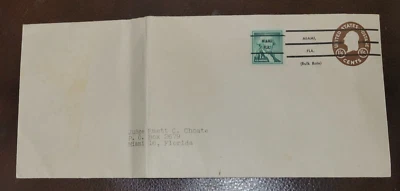 Stamped Envelope Brown Oval 1 1/2 Cent Washington & 1 Cent Washington Pre-Cancel - Image 1 of 3