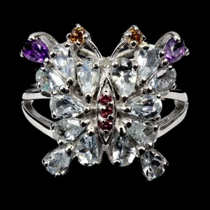 925 Anillo Plata de Ley Pera Aguamarina Amatista Zafiro Natural Joyería - Imagen 1 de 13