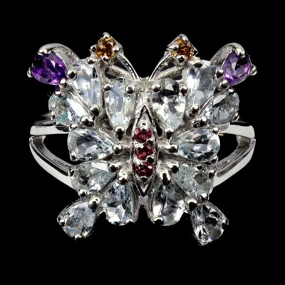 925 Anillo Plata de Ley Pera Aguamarina Amatista Zafiro Natural Joyería - Imagen 1 de 4