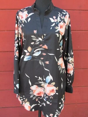 Camisa túnica ZANZEA para mujer talla 4 negra multicolor floral manga larga bolsillos nueva sin etiquetas Foto 1 de 4