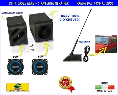AUTOKIT KIT AUTORADIO PER PANDA 750 1986-2003 2 CASSE NERE E ANTENNA RADIO STEREO PER