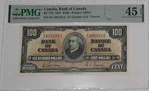 1937 Bank of Canada $100 Dollars SN# BJ 4051815 PMG45 EPQ Gordon/Towers Note - Picture 1 of 4