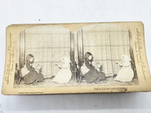 ANTIQUE 1890 STEREOVIEW LITTLE GIRL WITH DOLL GRANDMA SCENE STROHMEYER WYMAN - Picture 1 of 9
