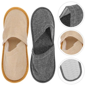  6 Paia Pantofole Monouso Antiscivolo Lino Motivo Moda Salice Foglia - Foto 1 di 12