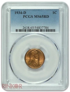 1934-D 1C Lincoln Wheat Cent PCGS MS 65 RD - Picture 1 of 3
