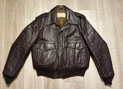 Schott IS674MS Leather VTG 70s Flight Bomber Jacket Brown USA Made Mens XL 46 - Image 1 of 4