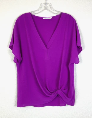 Blusa exuberante para mujer con cuello en V talla M púrpura magenta detalle de nudo de negocios o elegante Foto 1 de 4