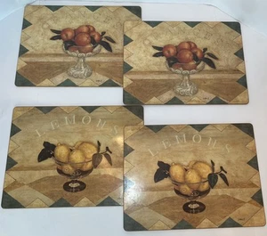4 S. Hely Pimpernel Lemon Orange Cork Placemats Set 15x11 Large - Picture 1 of 10