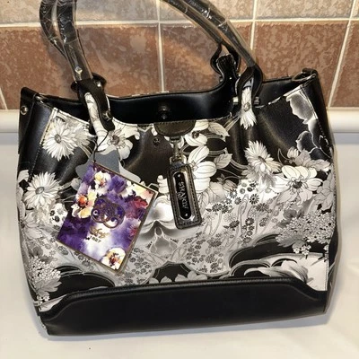 Sharif Larger Leather Women’s ShoulderBag #Purse Black/white floral tote bag  - Image 1 of 4
