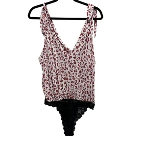 Free People Intimately Ivory Combo Leopard Heart Print Bodysuit M Medium NWT - Picture 1 of 10