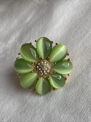Park Lane Palm Beach Ring Size 8 Lime Green Cats Eye Accents Gold Tone Euc - Image 1 of 4