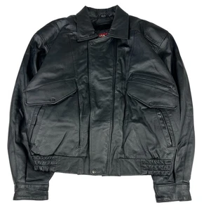 Vintage Phase 2 Bomberjacke Herren Large schwarz Echtleder Biker mit Innenfutter - Bild 1 von 8
