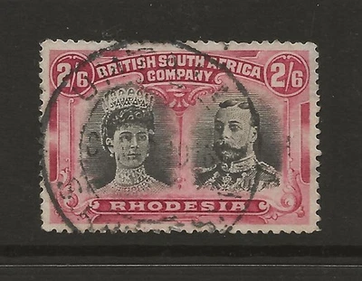 RHODESIA 2s6d Negro y Carmesí DOBLE CABEZA PERF 14 Fino Usado Foto 1 de 2
