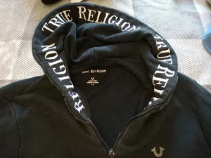 True Religion Herren Jacke L schwarz weiß Repeat Logo Kapuze Reißverschluss Taschen - Bild 1 von 9