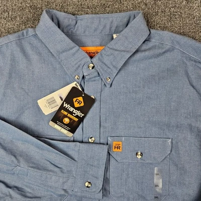 Wrangler FR Riggs Workwear Button Up Shirt 3XLT Blue Flame Resistant Long Sleeve - Image 1 of 4