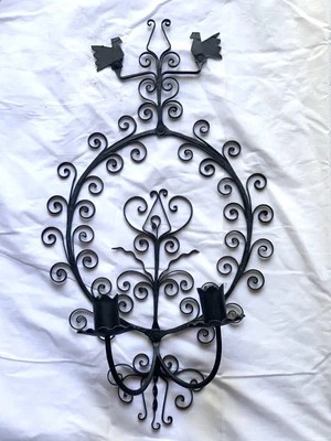 老式瑞典卷轴锻铁双壁蜡烛壁灯乡村装饰 — 第 1/4 张图片