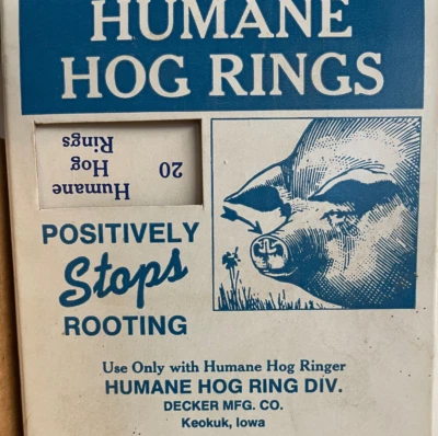 DECKER MANUFACTURING COMPANY Humane Hog Rings Decker Mfg Co USA Box / 20 Rings Hog size New Old Stock Vintage