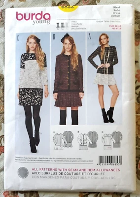 Sewing Pattern Burda 6853 Misses Drop Waist Fitted Princess Seams Mini Dress - Image 1 of 2