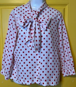 Jami Original Career Blouse Polyester Crepe Red Polka Dots Neck Tie SZ 16/36 - Picture 1 of 2
