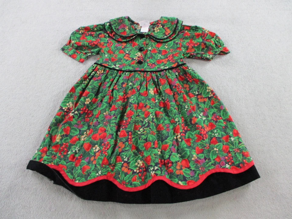 Vestido DE COLECCIÓN Niñas Talla 5 Verde Rojo Fresa Frutado Estampado Casa Hecho en EE. UU. Foto 1 de 4