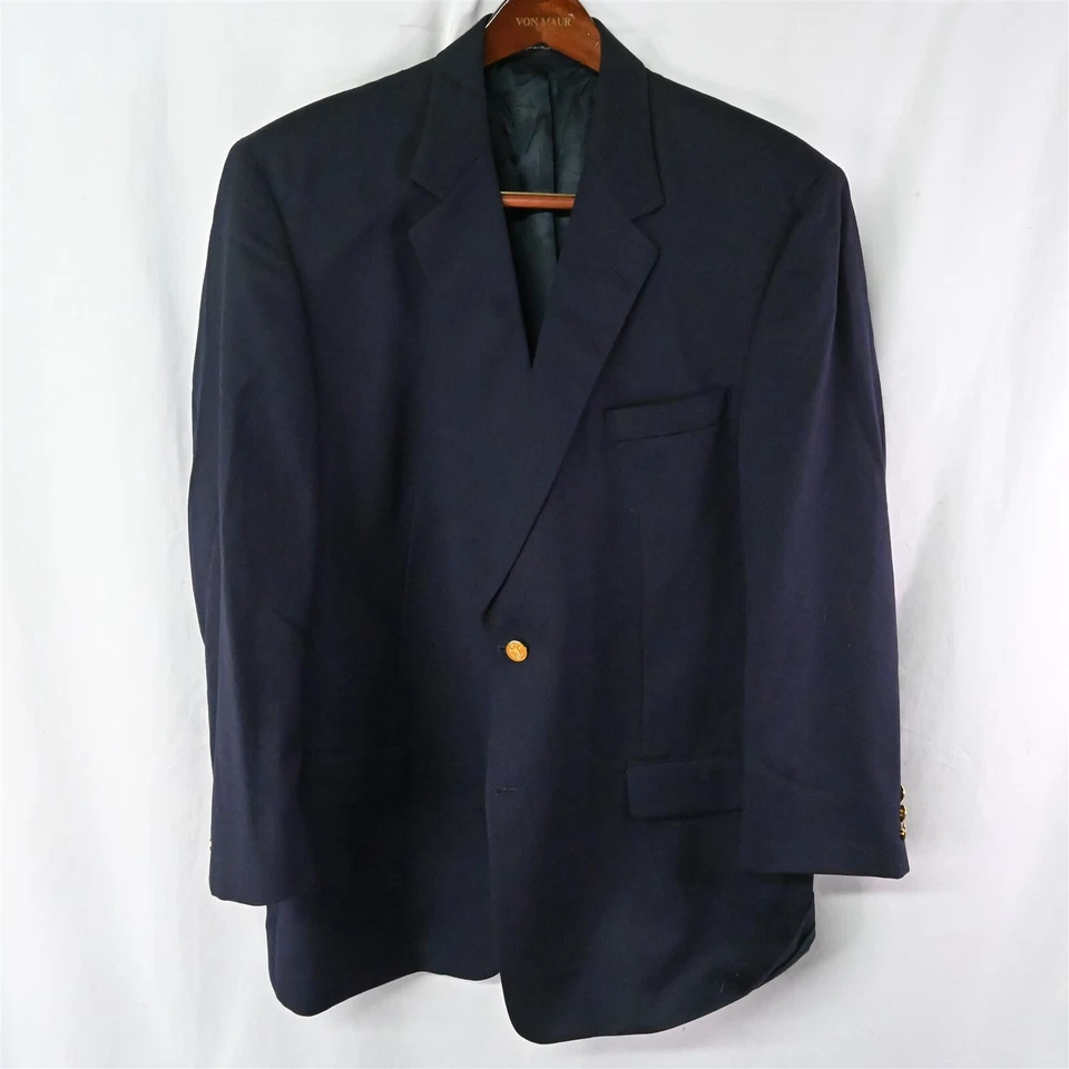 Botany 500 48R Navy Blue Gold 2 Button Wool Mens Blazer Suit Jacket Sport Coat - Image 1 of 4