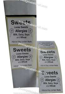 Sweet Allergen Labels Warning Stickers Allergy Content Labels 500-1000 On A Roll - Picture 1 of 11