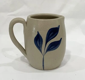 Williamsburg Pottery SALT GLAZE Mini Creamer Pitcher Vase Cobalt Blue Leaf 3.5”H - Picture 1 of 5