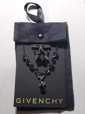 GIVENCHY Collar y Pendientes Colgantes Tono Plata Negro Elegante (2022) Nuevo Foto 1 de 4