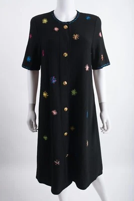 Vestido Vintage Alnoral Spokavicius M Negro Tejido Multicolor Ráfagas y Botones Años 80 Foto 1 de 4