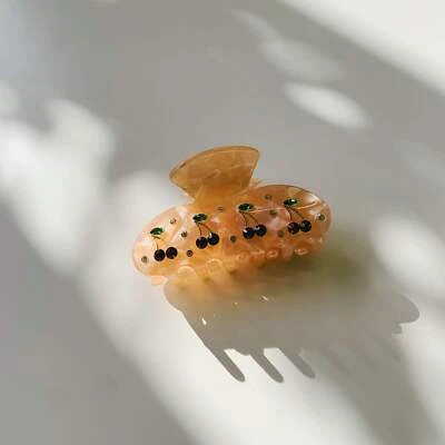 Pinza para el pelo garras de terciopelo | Cerezas en cristal naranja | Clip para garras en terciopelo viaje Foto 1 de 3