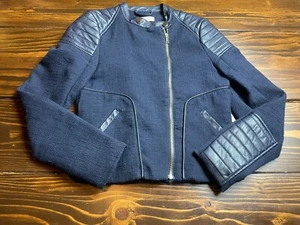 H&M Jacket, Women's Size 2, Navy Blue, Faux Leather, Moto Jacket - Picture 1 of 8