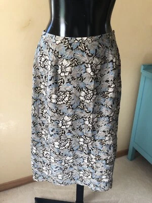 NWT CHARTER CLUB Womans Silk Skirt Brown Blue Floral Lined Size 6 - Image 1 of 2