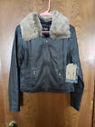 NWT YMI Faux Leather & Fur Women's Jacket  Sz. Large  GREY NEW