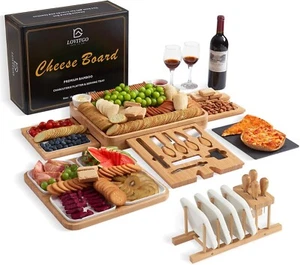 Bamboo Charcuterie Board and Platter Set, Extra Large with Serving Utensils -NIB - Picture 1 of 8