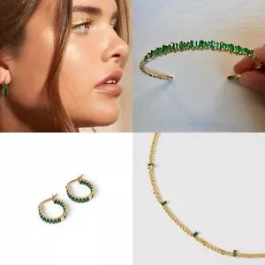 Arms Of Eve Gold Emerald Jewelry Bundle- Cuff, Earrings And Necklace - Picture 1 of 6