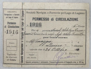 BIGLIETTO NAVIGAZIONE PERMESSO CIRCOLAZIONE LUGANO MENAGGIO LUINO 1920 1 CL - Imagen 1 de 6