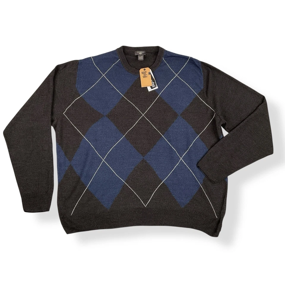 Suéter Dockers Para Hombres 3XLT Gris Oscuro Azul Manga Larga Argyle Elastizado Nuevo Con Etiquetas Foto 1 de 4