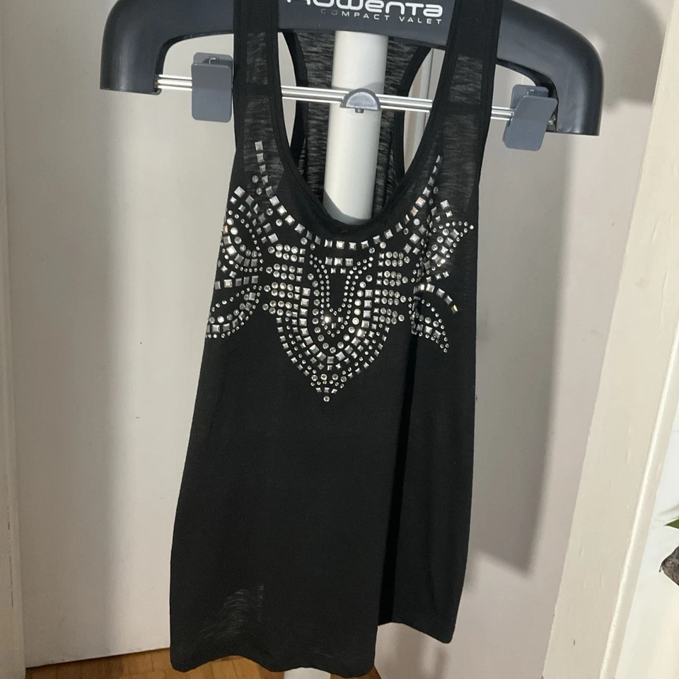 Rock & Republic Black Tank Top with Silver Accents Size Medium - Image 1 of 4