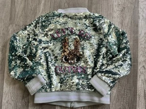 H&M Girls Sequin Jacket "Lets Go Outside" Bunny Size 4T Blue - Picture 1 of 12