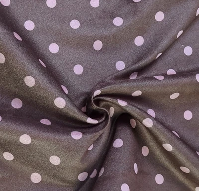 Tela de tapicería MICRO GAMUZA rosa a lunares sobre marrón chocolate 58" por yarda Foto 1 de 4