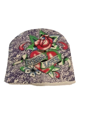 New Vintage Ed Hardy Hat Beanie Heart + Rose “ Eternal Love “ Christian Audigier - Image 1 of 2