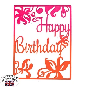 Troquel de corte de metal con placa floral 'Feliz cumpleaños', plantilla, sentimientos, C4 - Imagen 1 de 7