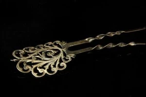 ANTIQUE VICTORIAN ENGRAVED STERLING HAIR PIN  FORK  BR - Picture 1 of 4
